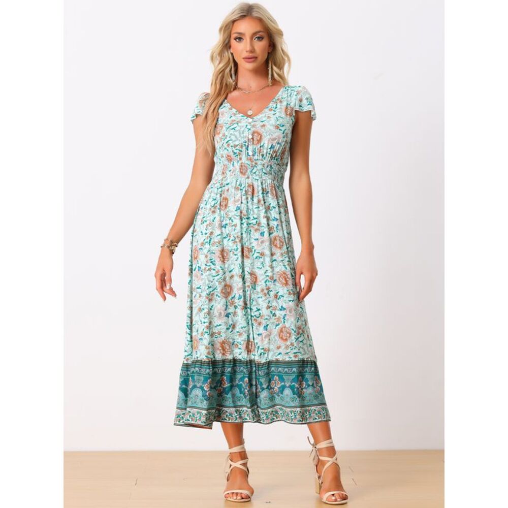OFFERS OPEN! Small Allegra K Mint Green Floral Maxi Dress green blue Teal - Picture 4 of 6